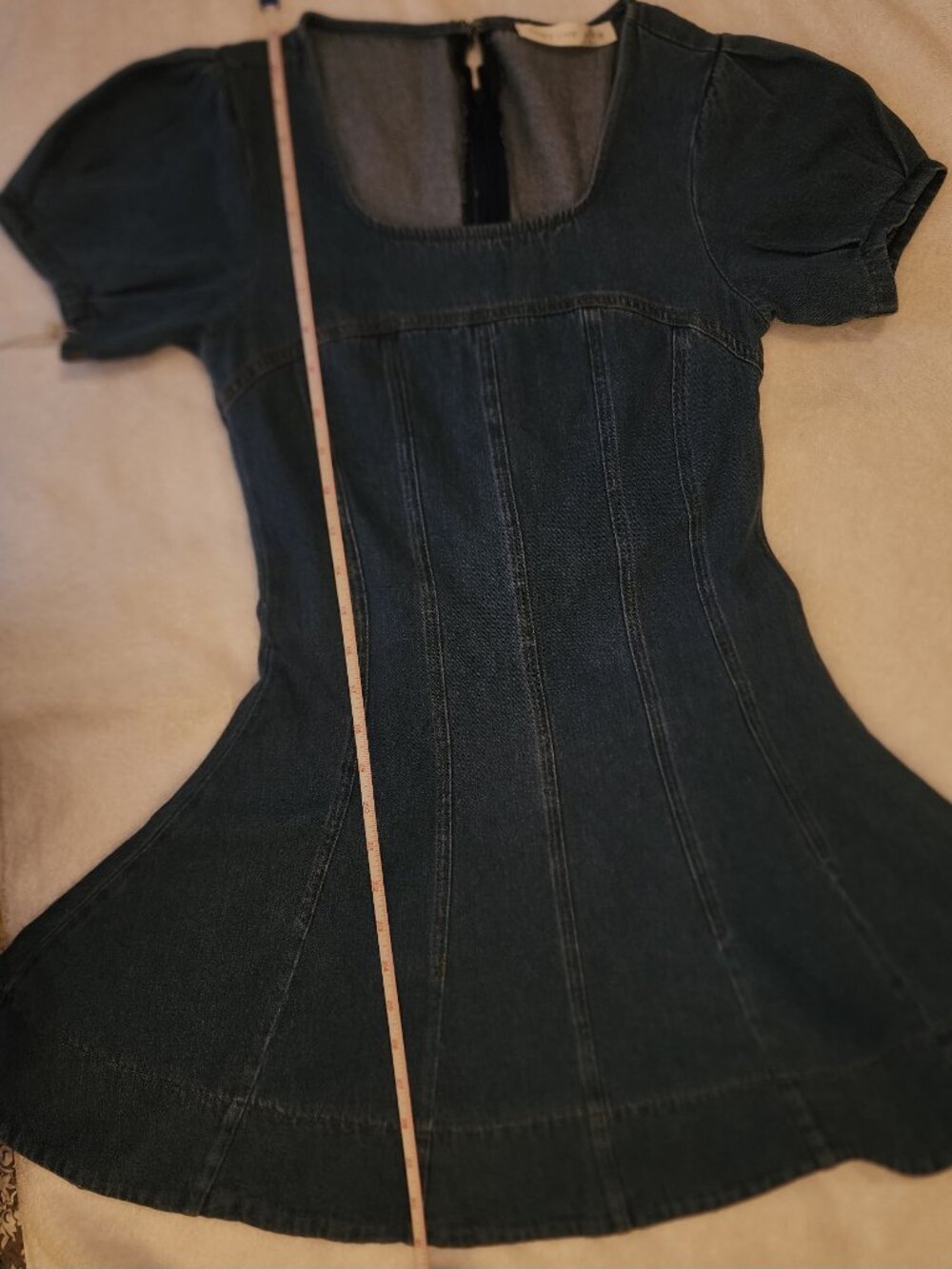 Altar’d X Small Dark Denim Dress – Empire Waist, Contoured Stitching, Back Zip - Picture 6 of 11